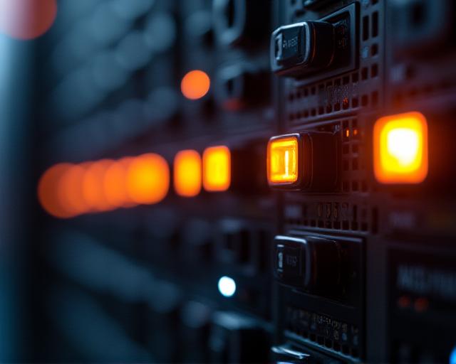 Close up of secure server data lights